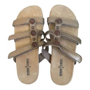 Minnetonka Leather Copper Multi Strap Slip On Casual Sandals Size 8